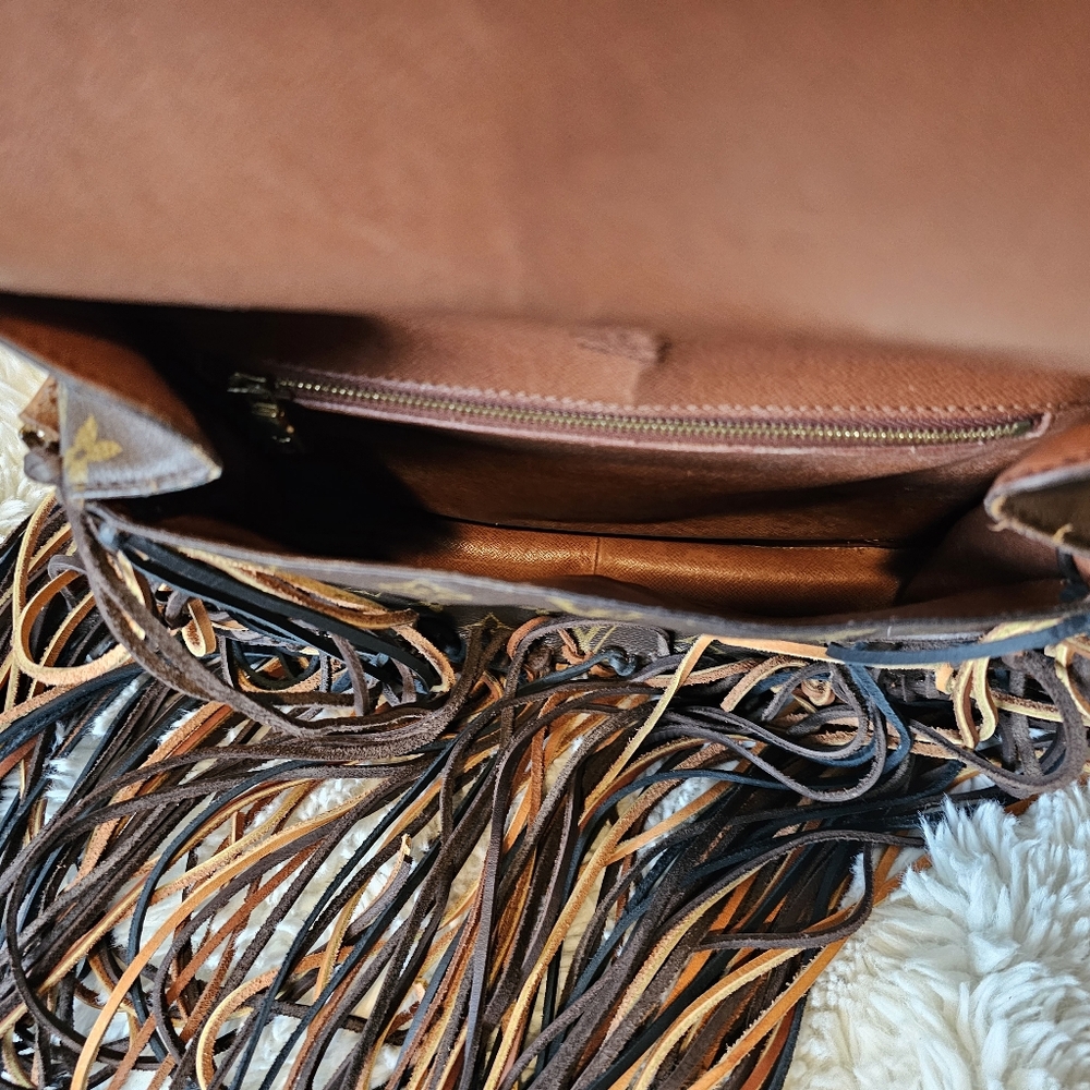 Upcycled Louis Vuitton Monogram Multi-Brown Fringe Crossbody Bag - Picture 5 of 12